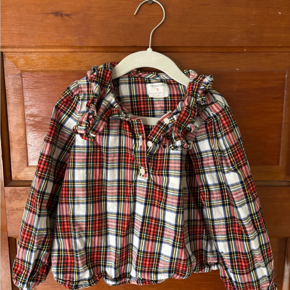 Crewcuts Red White Plaid Ruffle Collar Button-Down Top
